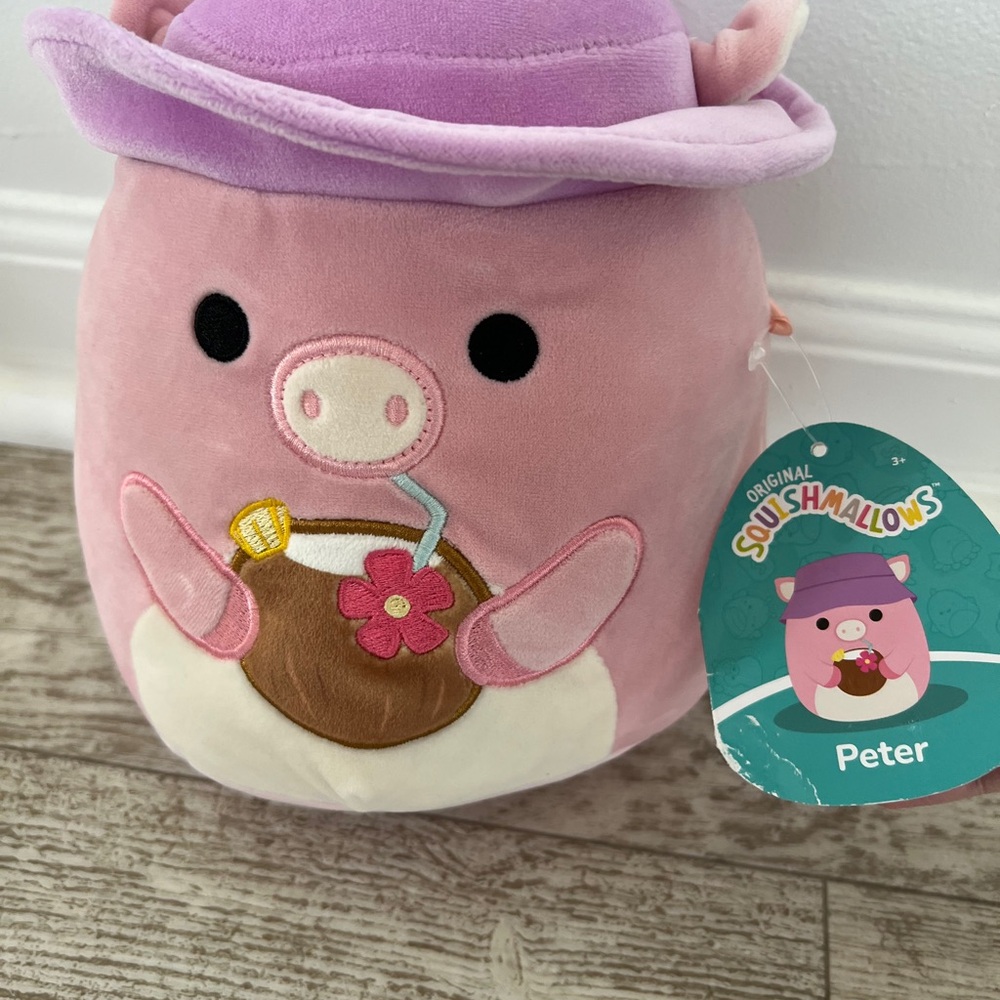 Squishmallows Peter the Pig Summer Squad Pink and Purple Plush Toy with Coconut